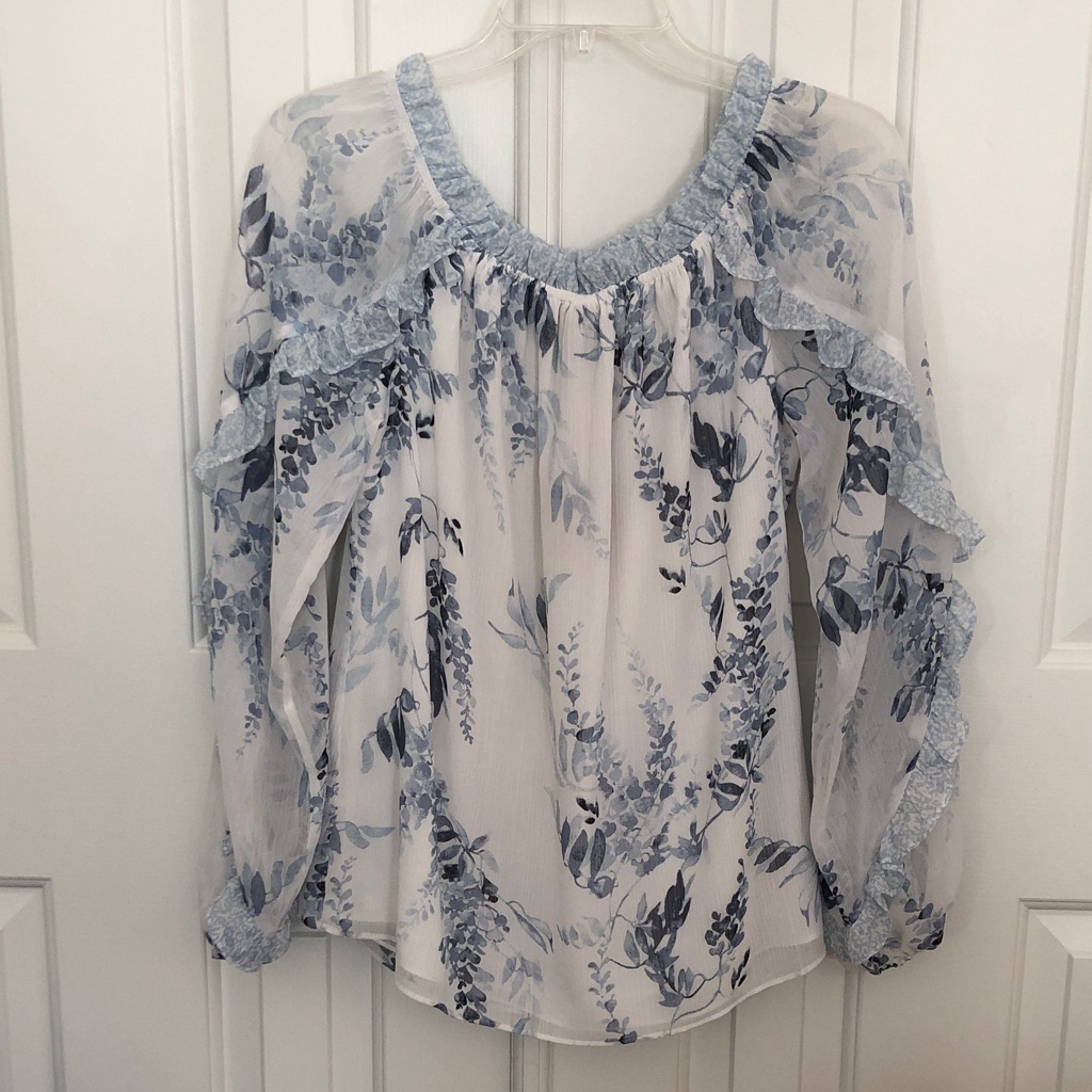 White House Black Market Blue Floral Off-Shoulder Blouse